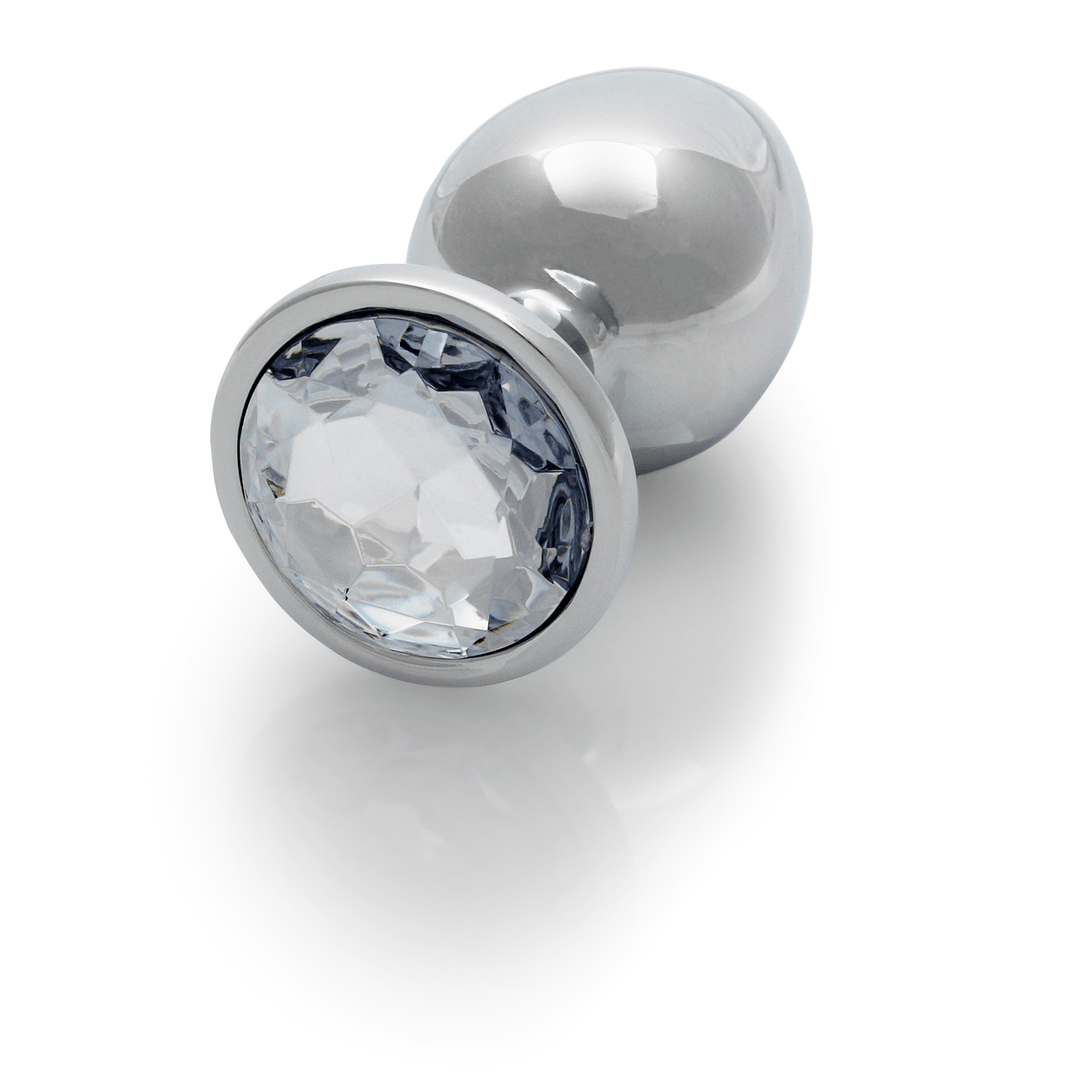 Analplug Ouch aus Metall mit rundem Stein Silber-Diamant 8,1 x Ø 4 cm – Ansicht 6