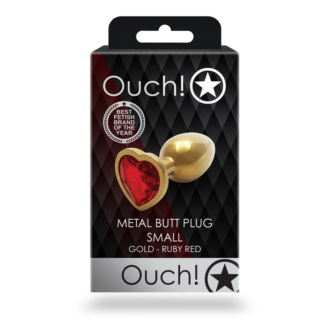 Analplug Edelstein Herz klein Gold/Rubinrot 6,2 x Ø 2,7 cm