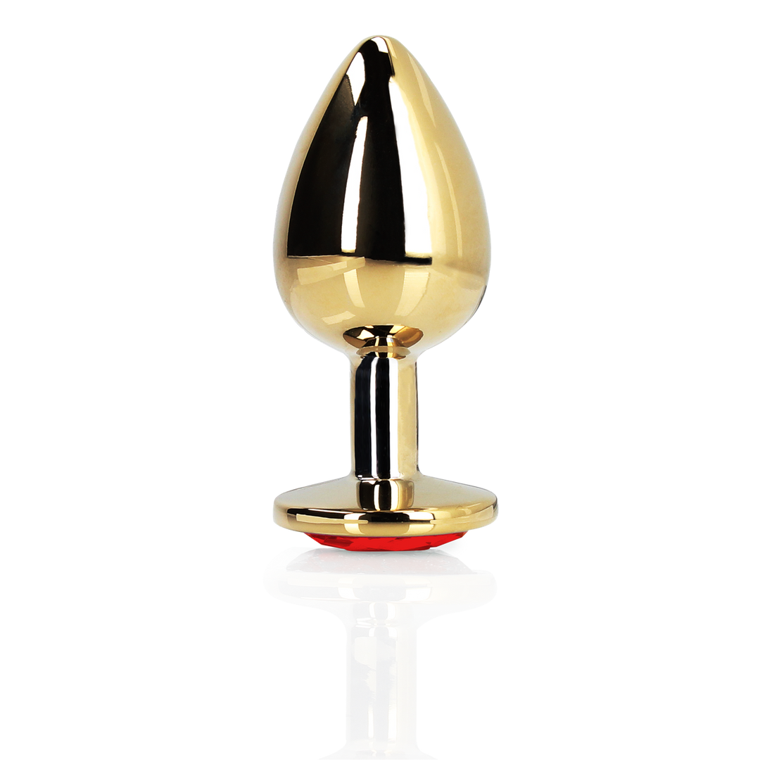 Analplug Edelstein Herz groß Gold/Rubinrot 8,1 x Ø 4 cm