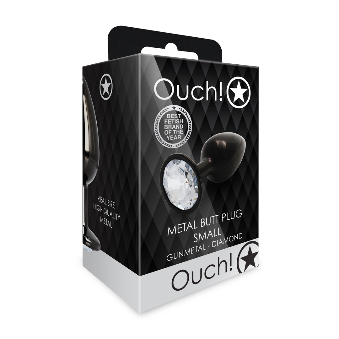 Analplug Edelstein rund klein Gunmetal/Diamant 6,2 x Ø 2,7 cm