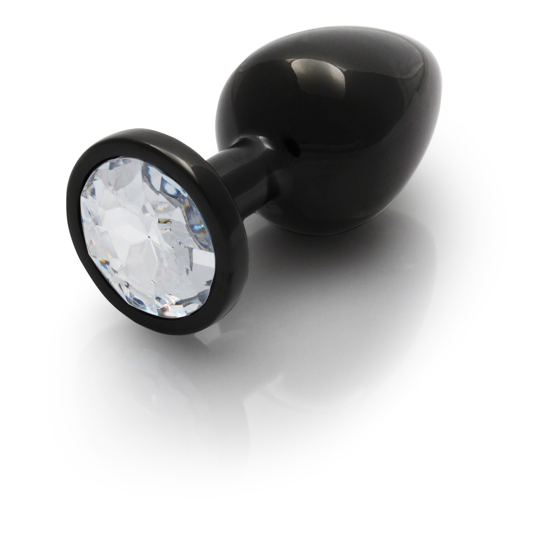 Analplug Edelstein rund mittel Gunmetal/Diamant 7,1 x Ø 3,4 cm