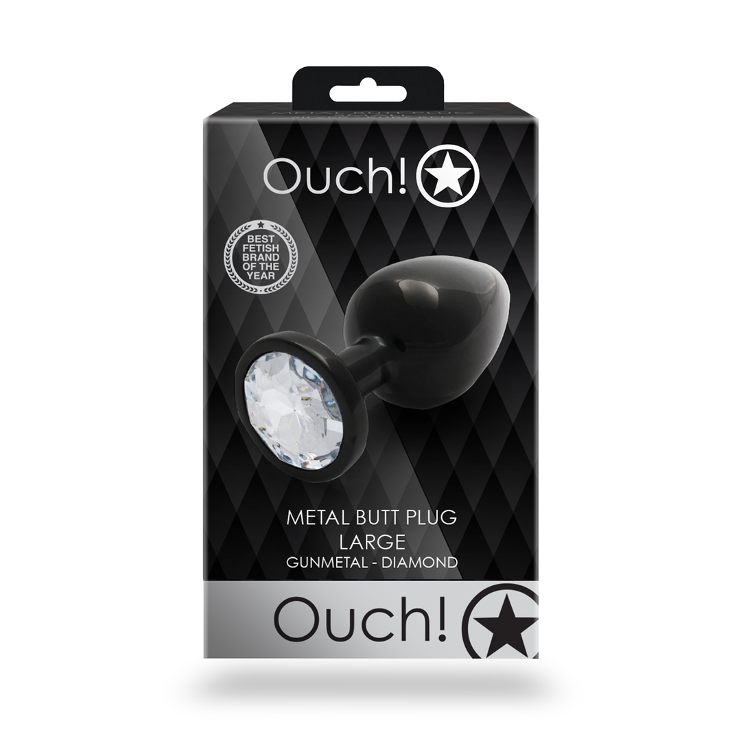 Analplug Edelstein rund groß Gunmetal/Diamant 8,1 x Ø 4 cm
