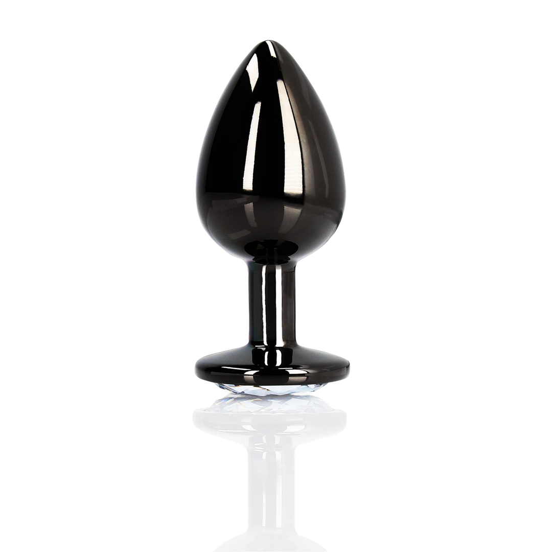 Analplug Edelstein rund groß Gunmetal/Diamant 8,1 x Ø 4 cm