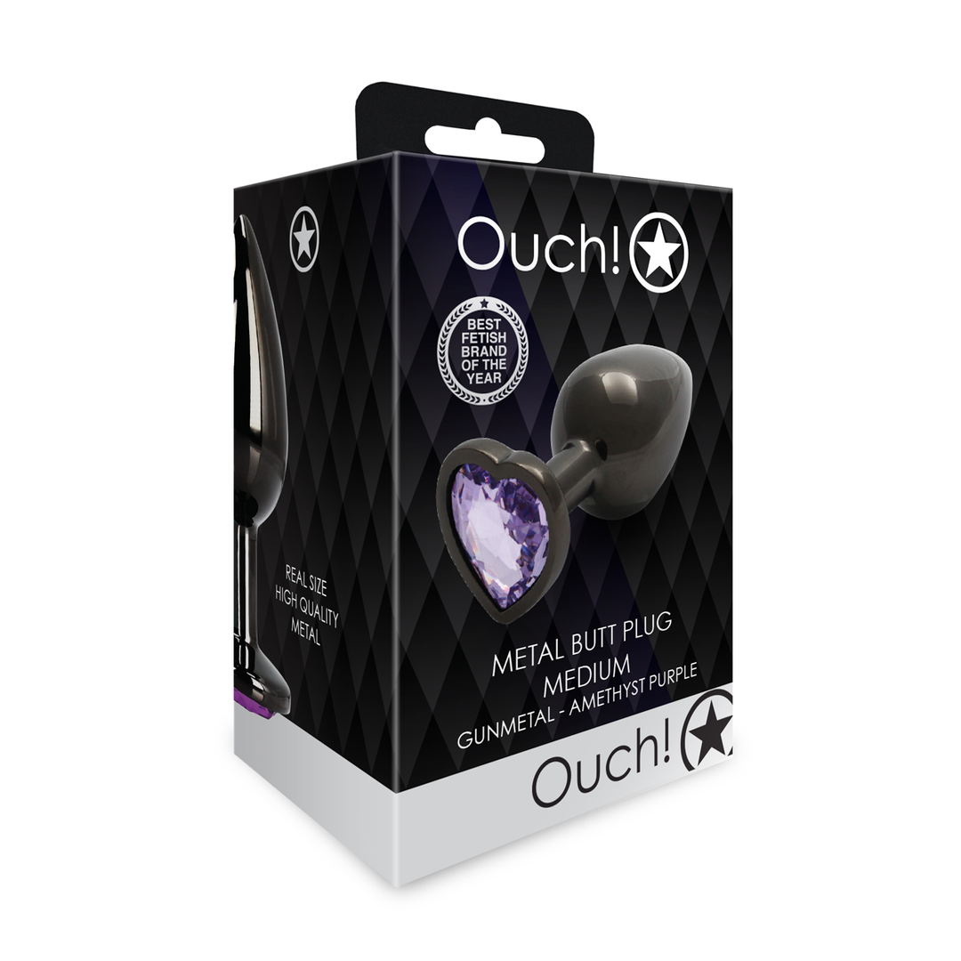 Analplug Edelstein Herz mittel Gunmetal/Amethyst 7,1 x Ø 3,4 cm