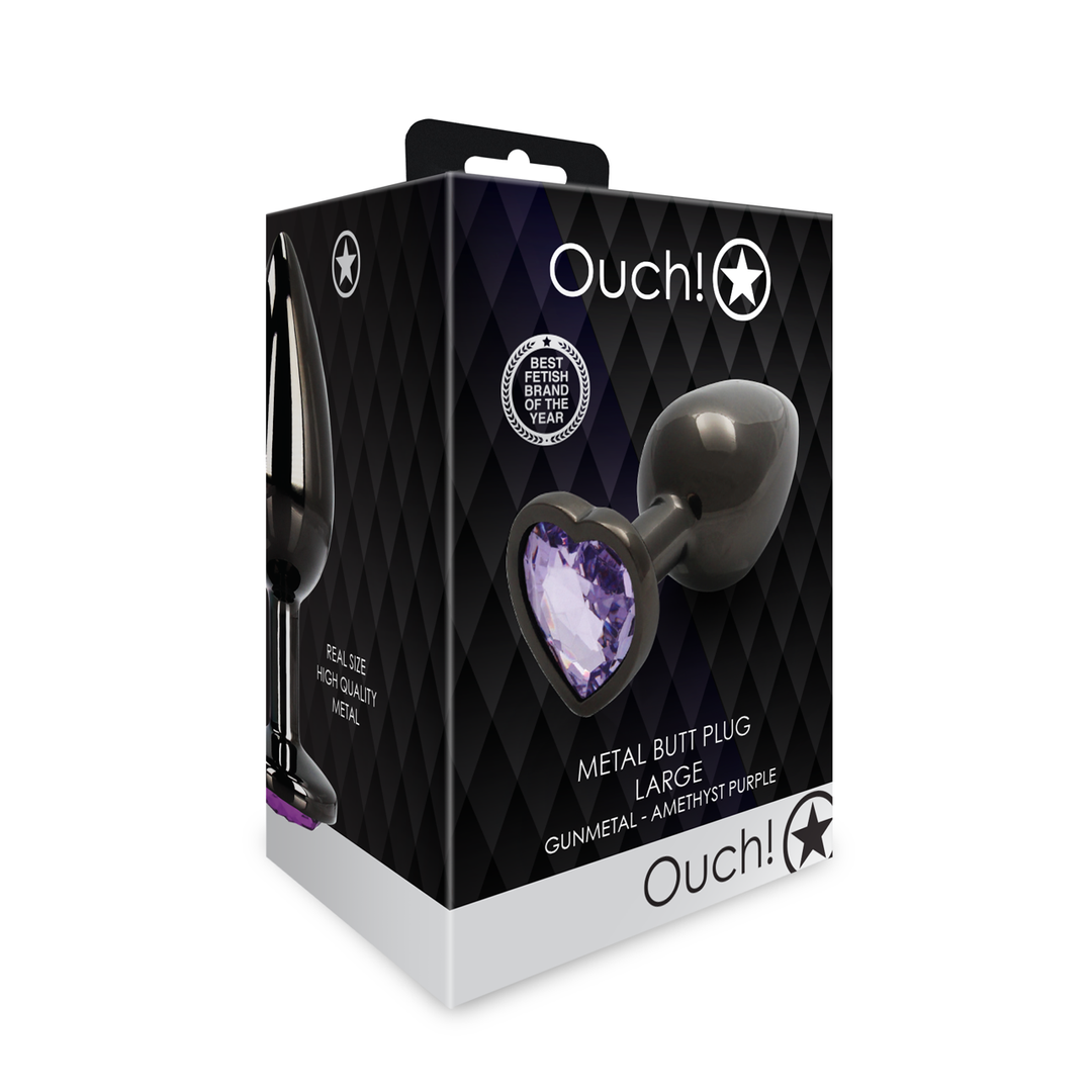Analplug Edelstein Herz groß Gunmetal/Amethyst 8,1 x Ø 4 cm