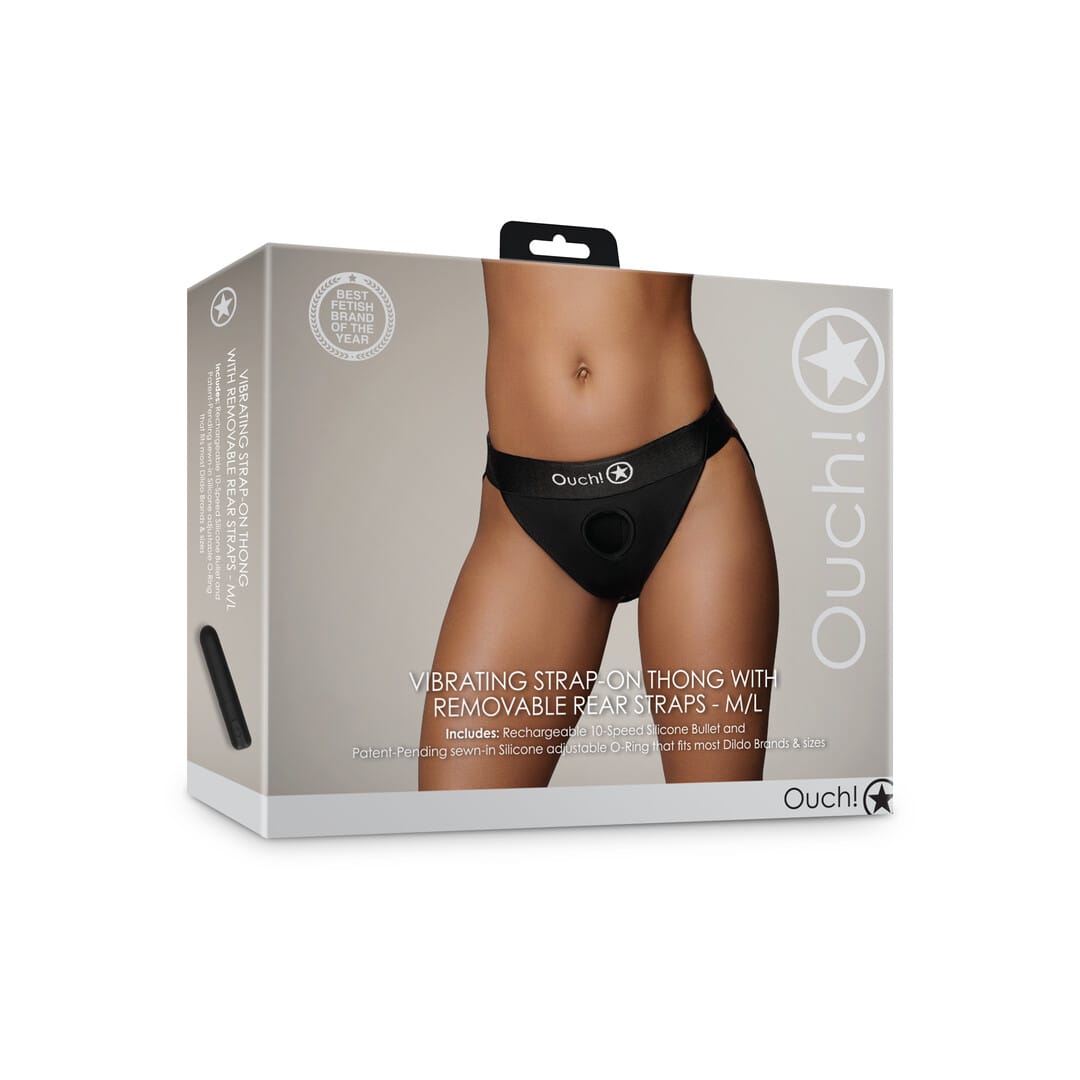 Strap-on-Tanga Ouch mit abnehmbaren Körperriemen Schwarz – Ansicht 2