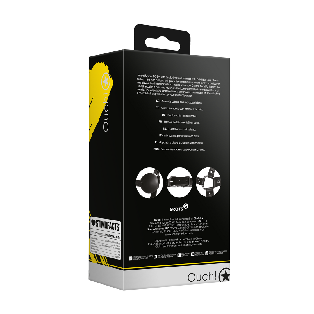 Kopfharness mit festem Ballknebel Schwarz 70 x Ø 4,2 cm