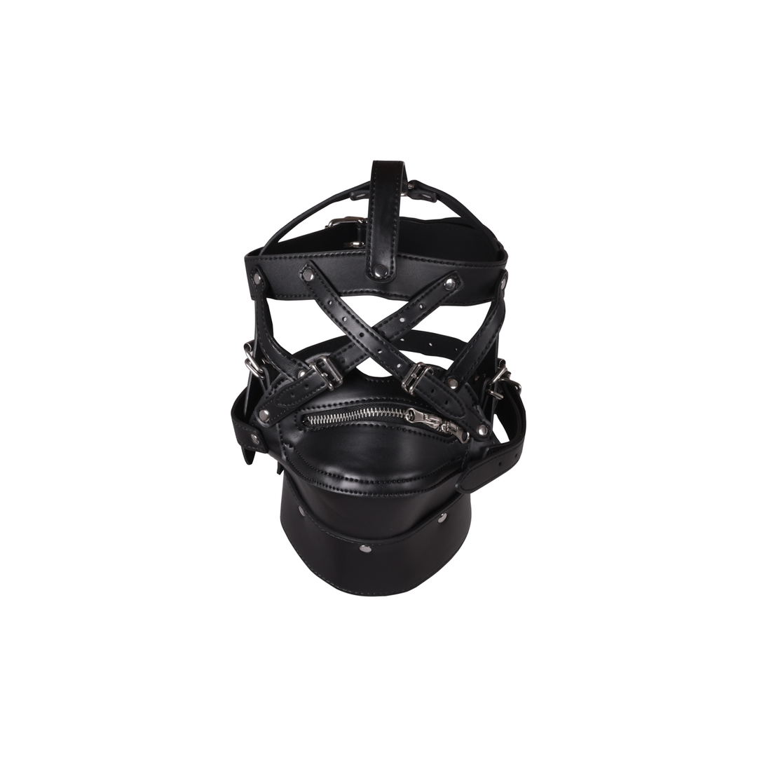 Kopfharness mit Reißverschluss-Mund und Schloss Schwarz 78,5 cm