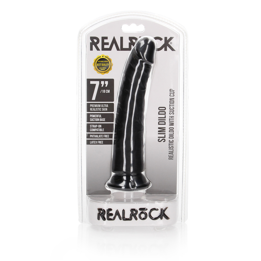 Realistischer Dildo Slim mit Saugfuß Schwarz 18 x Ø 4 cm