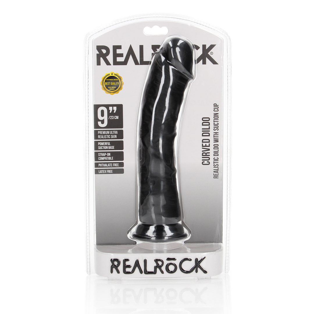 Realistischer Dildo gebogen mit Saugfuß Schwarz 23 x Ø 5,5 cm