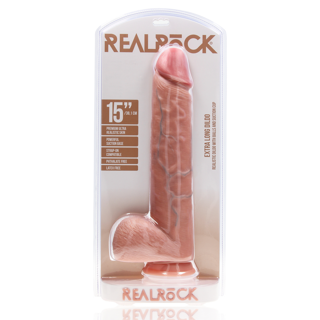 Realistischer Dildo XL gerade mit Hoden Hautfarbe 33 x Ø 7,6 cm