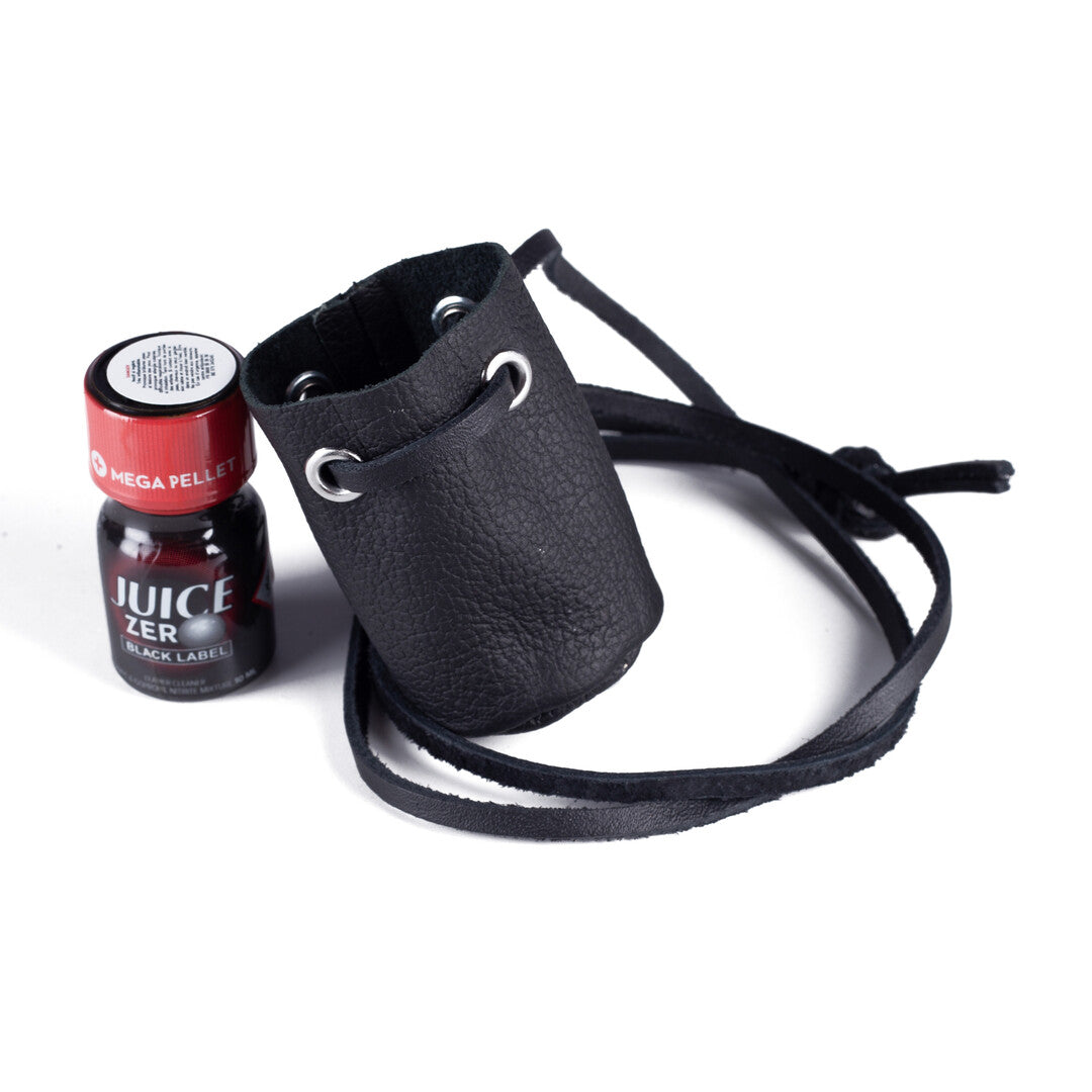 Flaschenetui Red Leather aus Echtleder mit Halsband Schwarz – Ansicht 2
