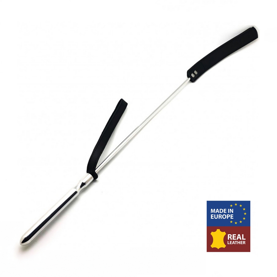 Peitsche Metall und Leder Schwarz/Silber 70,5 cm