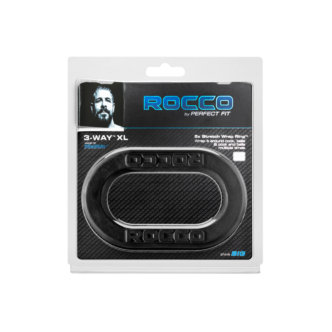 Penisring Rocco 3-Wege mit Hodenriemen Schwarz Ø 8 cm