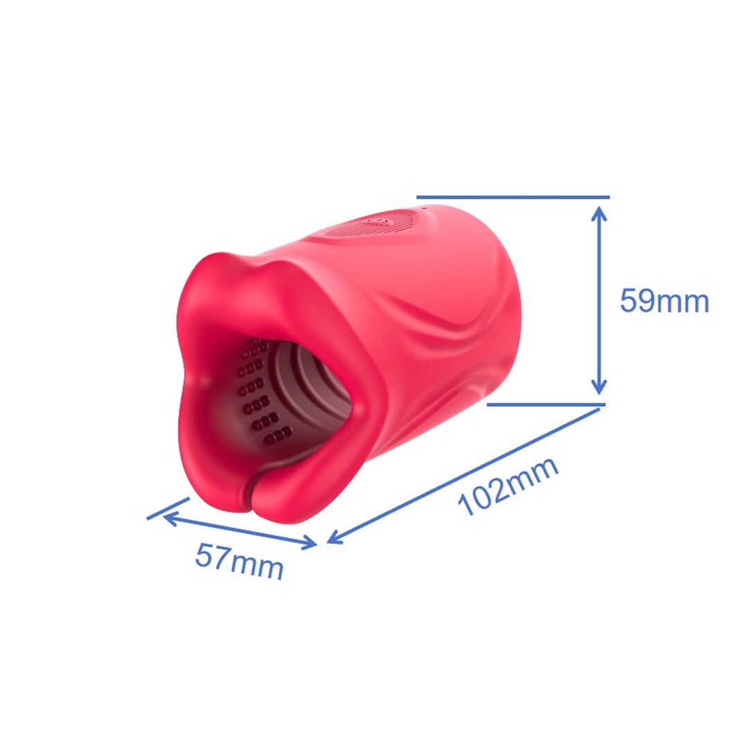 Masturbator SinsFactory mit Mundform und festem Griff Rot 10,2 x 5,9 cm – Ansicht 6