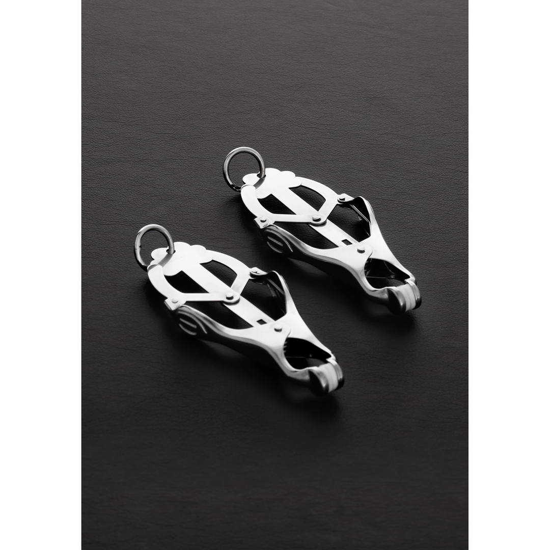 Nippelklemmen Clover mit Ring Silber 10,5 cm