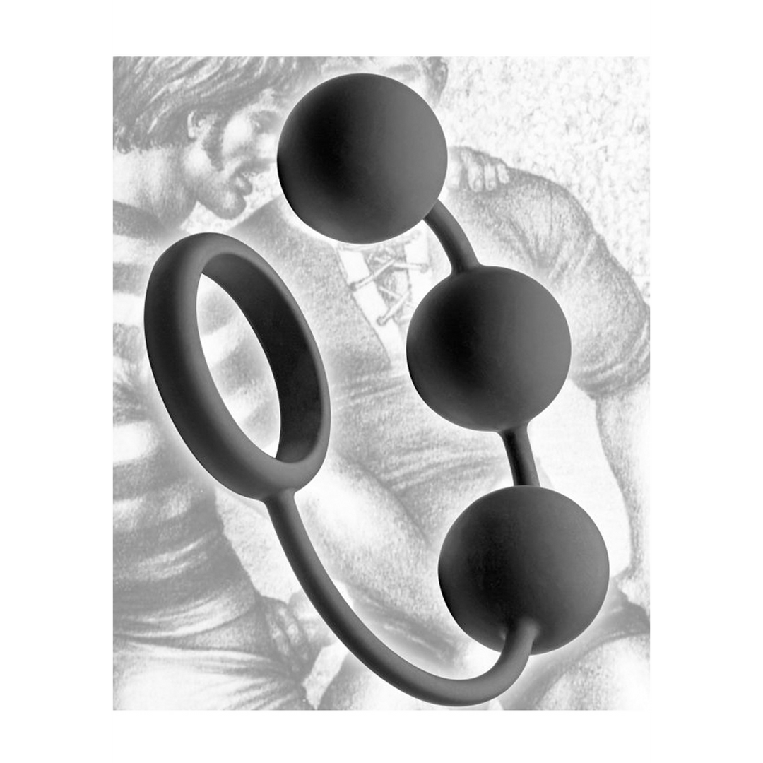 Penisring aus Silikon mit 3 gewichteten Kugeln Schwarz 15,2 x Ø 3,8 cm