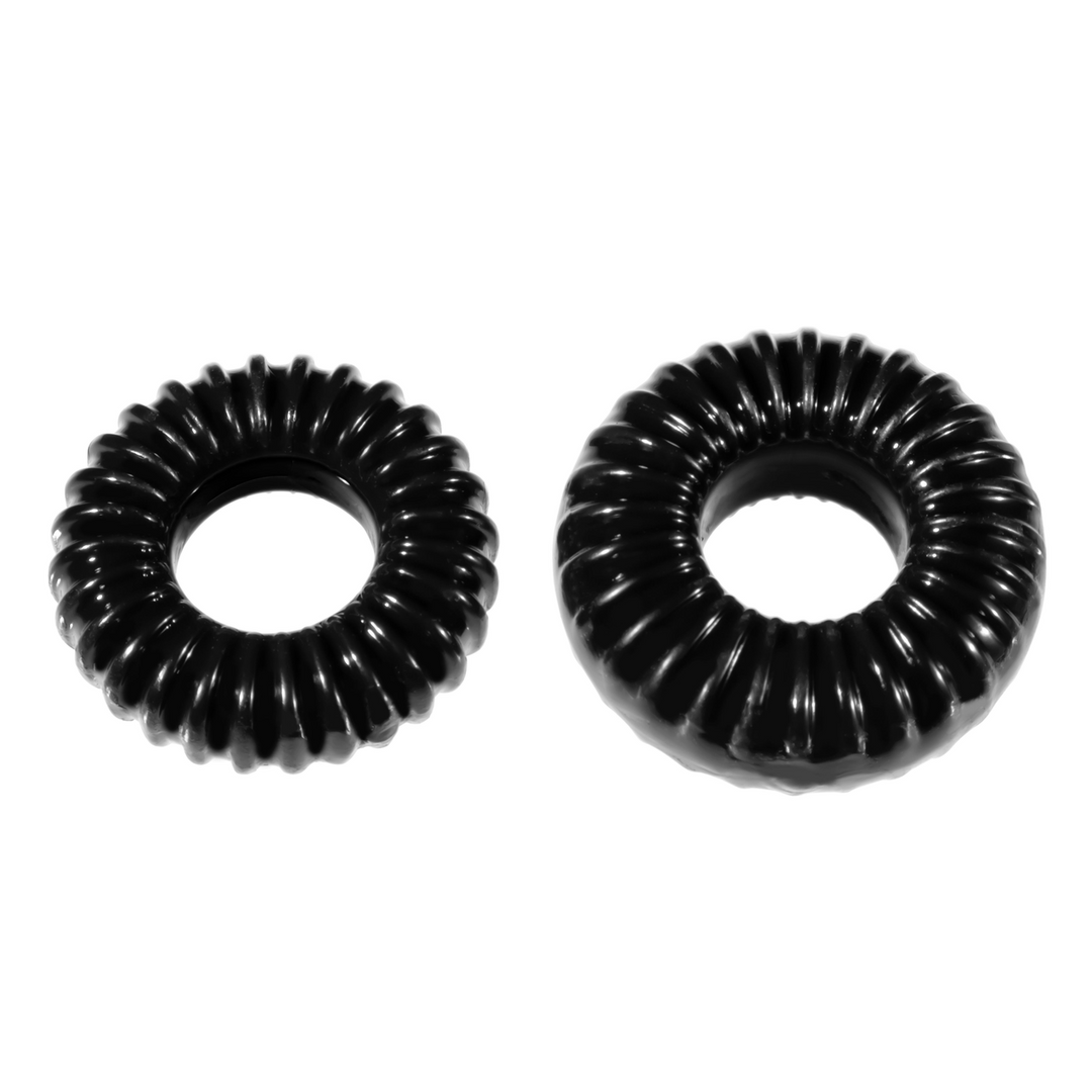 Penisring-Set Premium Stretch geriffelt Schwarz Ø 4 cm
