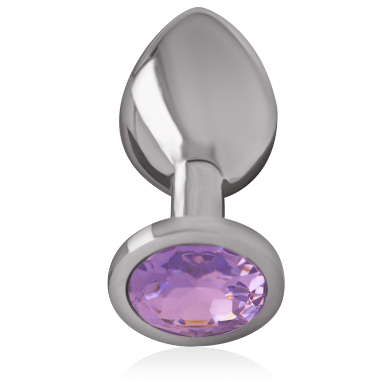 Analplug aus Aluminiummetall mit Violettem Kristall M 3,3 x 3,3 cm