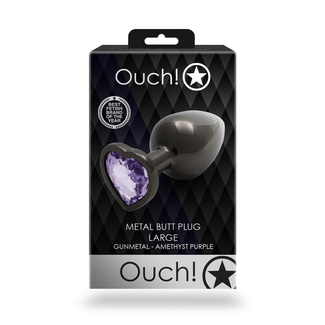 Analplug Ouch aus Metall mit Herzstein groß Gunmetal 8,1 x Ø 4 cm – Ansicht 3
