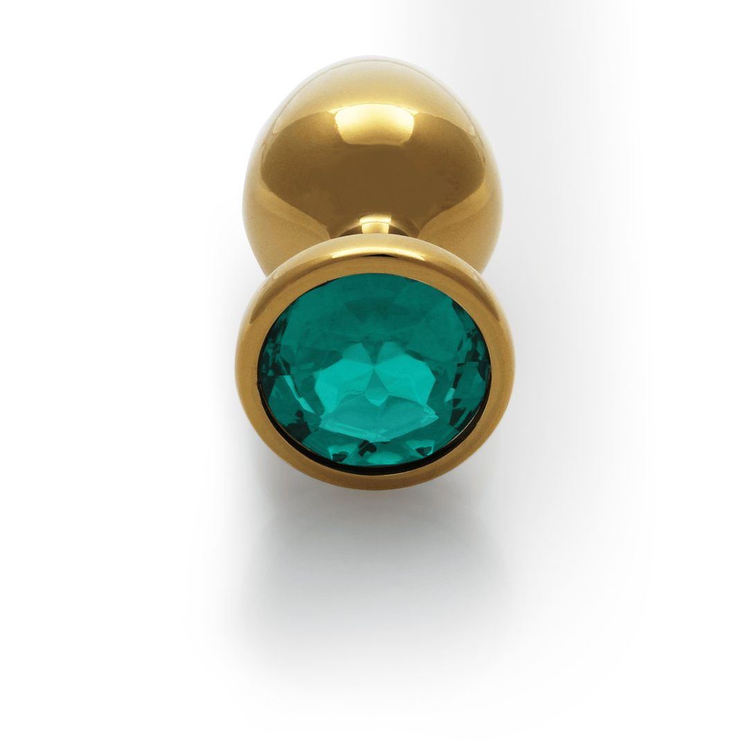 Analplug Ouch aus Metall mit rundem Stein Gold-Smaragdgrün 8,1 x Ø 4 cm – Ansicht 5