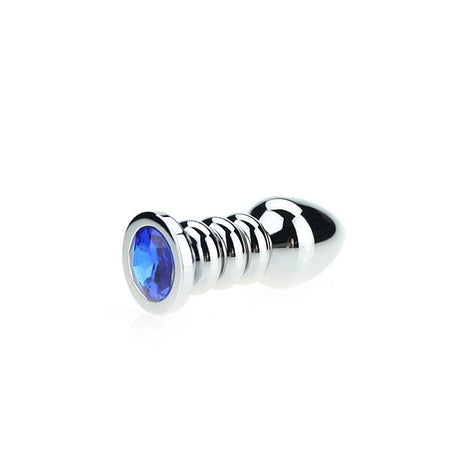 Analplug gerippter Diamant 10,5 x 3,5 cm Blau
