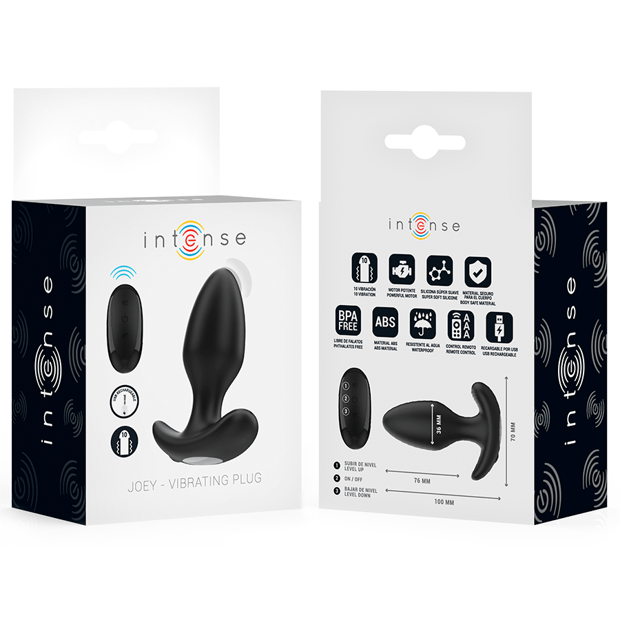 Analplug Joey Anal Plug 10 Vibrationen Schwarz Fernbedienung 10 x 3,6 cm