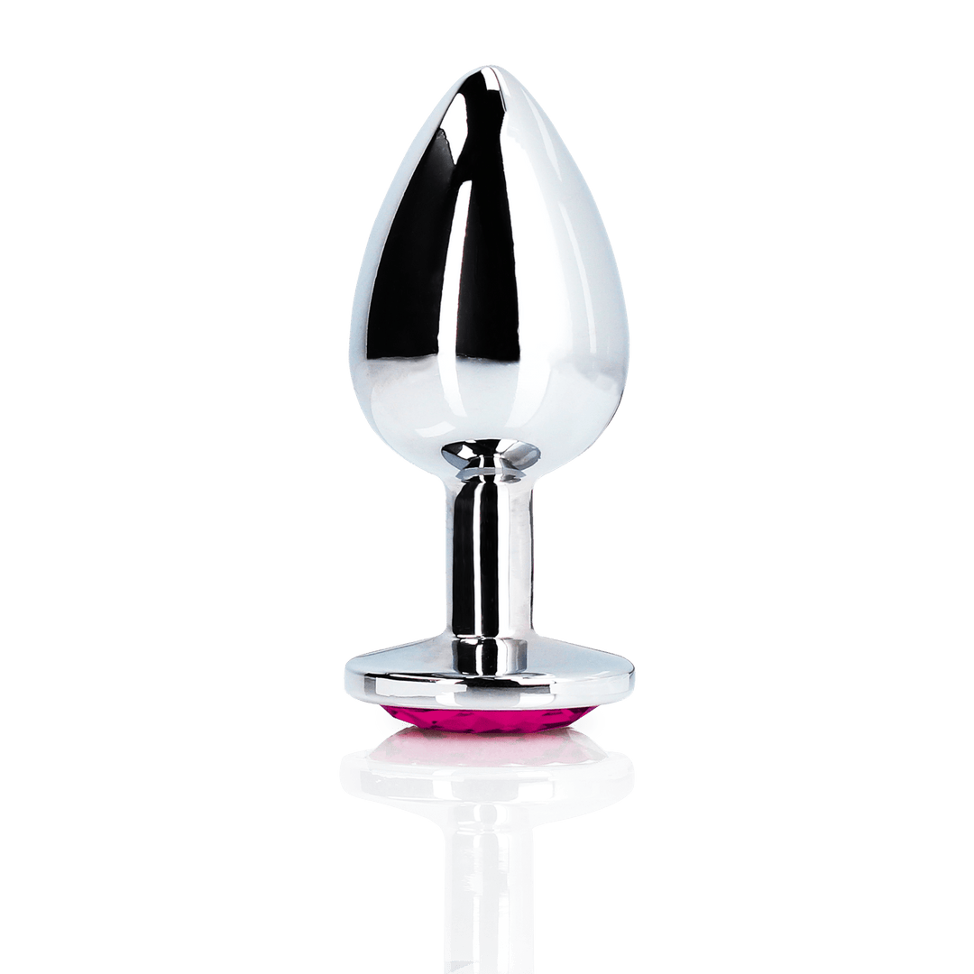 Analplug Ouch aus Metall mit Herzstein groß Silber 8,1 x Ø 4 cm