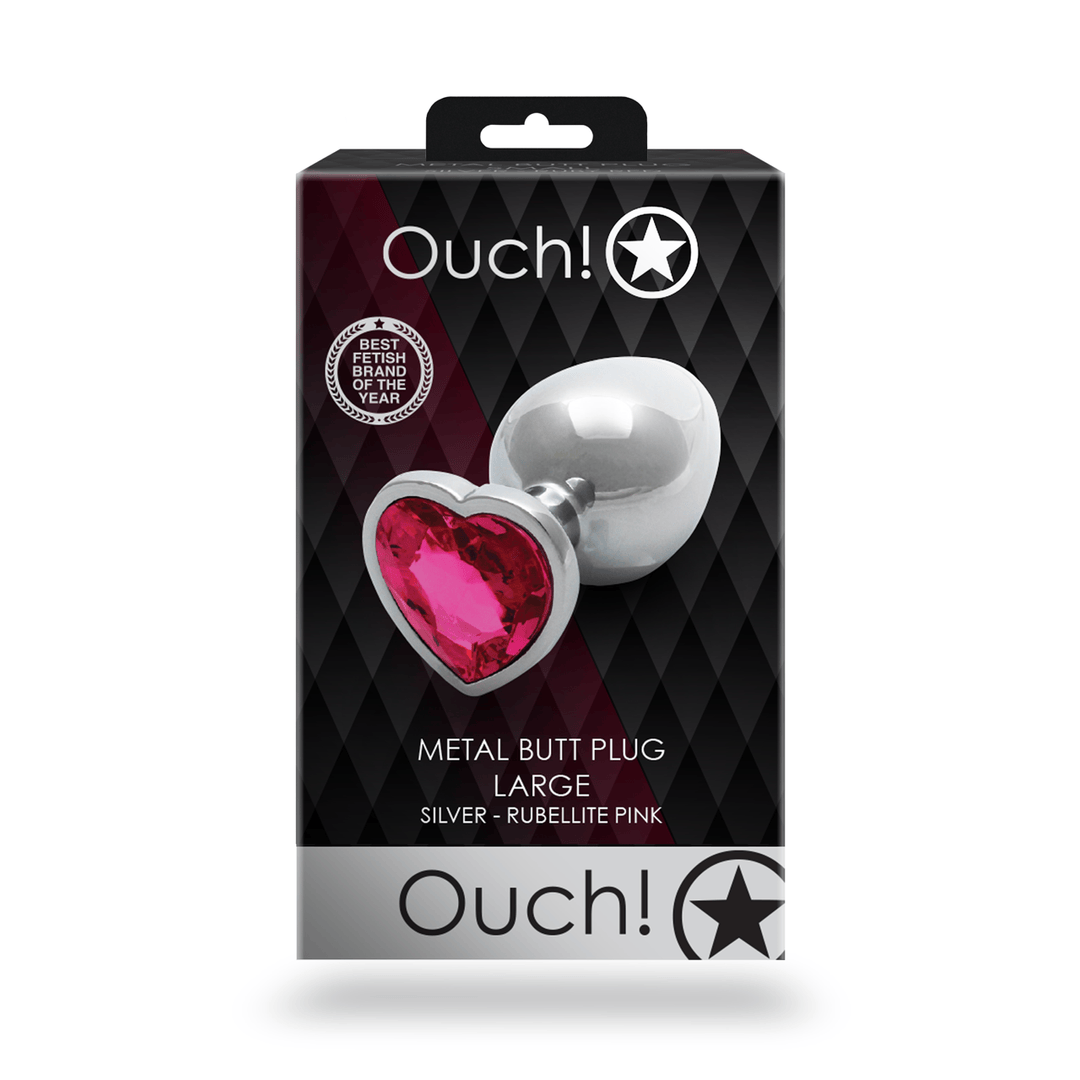 Analplug Ouch aus Metall mit Herzstein groß Silber 8,1 x Ø 4 cm – Ansicht 3