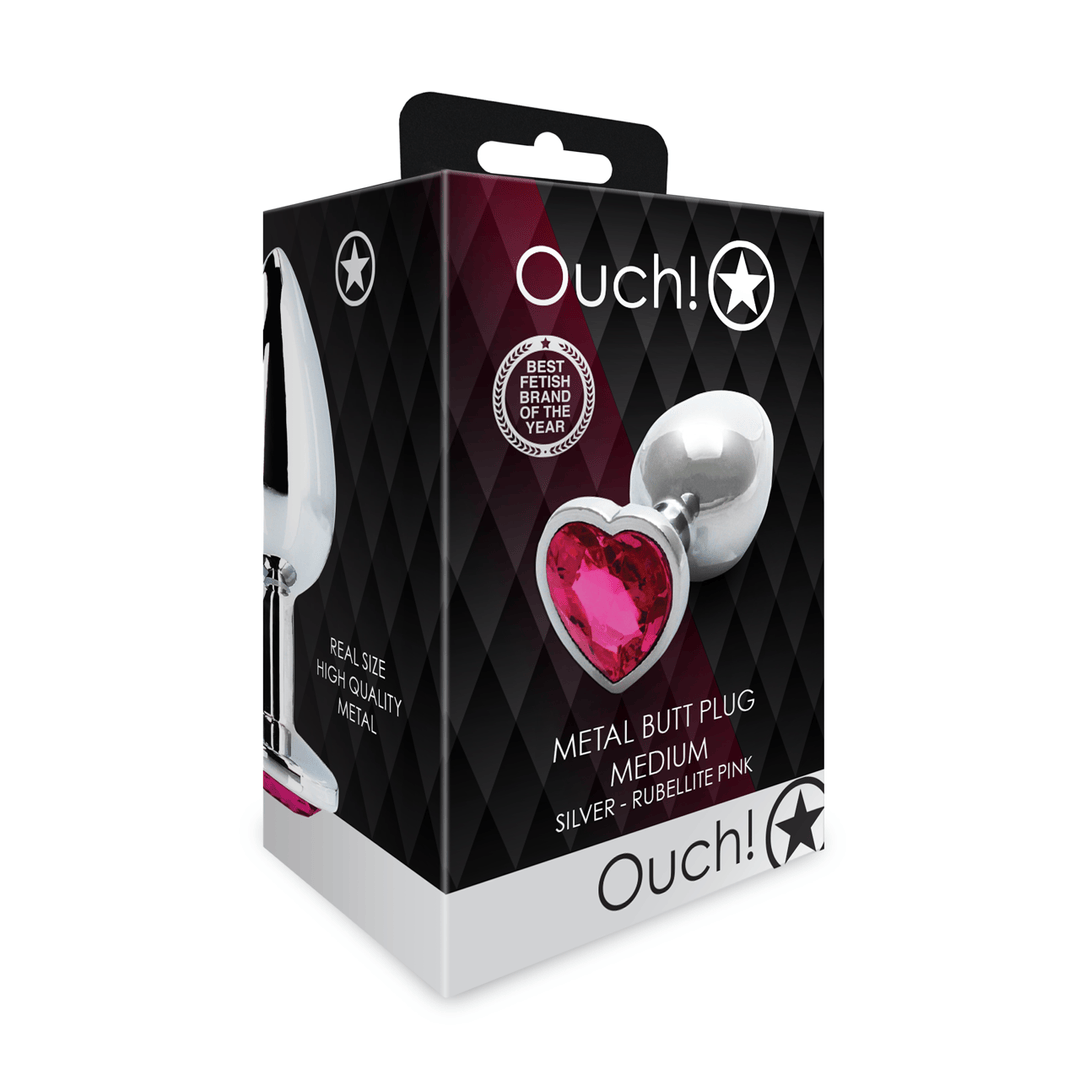 Analplug Ouch aus Metall mit Herzstein mittel Silber 7,1 x Ø 3,4 cm – Ansicht 2