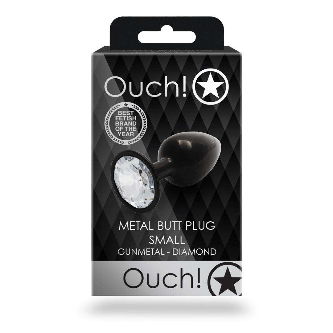 Analplug Ouch aus Metall mit rundem Stein Gunmetal-Diamant 6,2 x Ø 2,7 cm – Ansicht 3