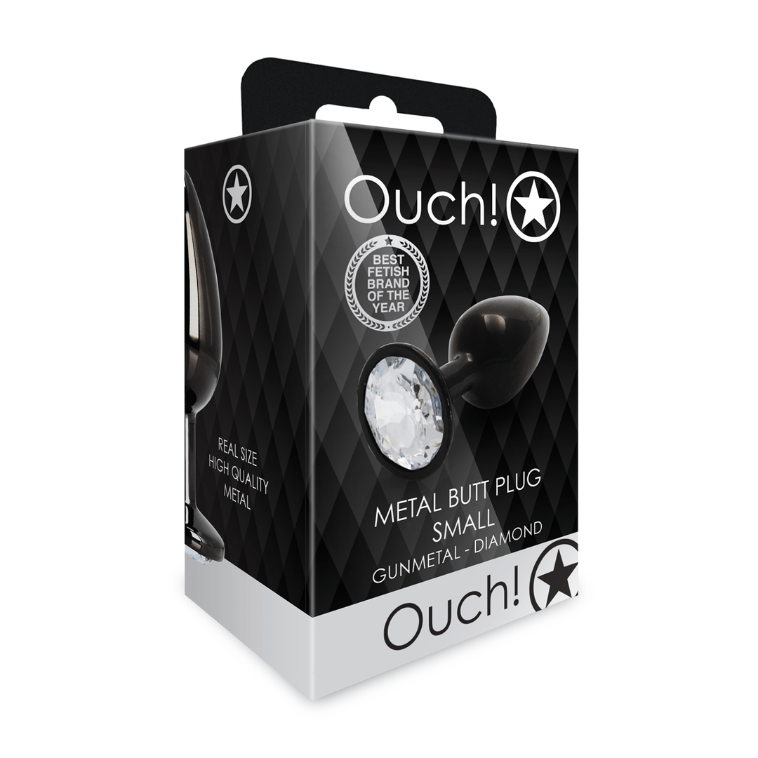 Analplug Ouch aus Metall mit rundem Stein Gunmetal-Diamant 6,2 x Ø 2,7 cm – Ansicht 2