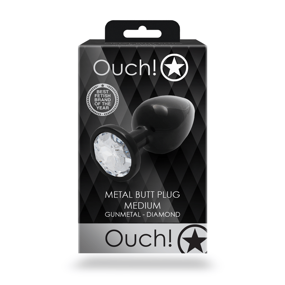 Analplug Ouch aus Metall mit rundem Stein Gunmetal-Diamant 7,1 x Ø 3,4 cm – Ansicht 3