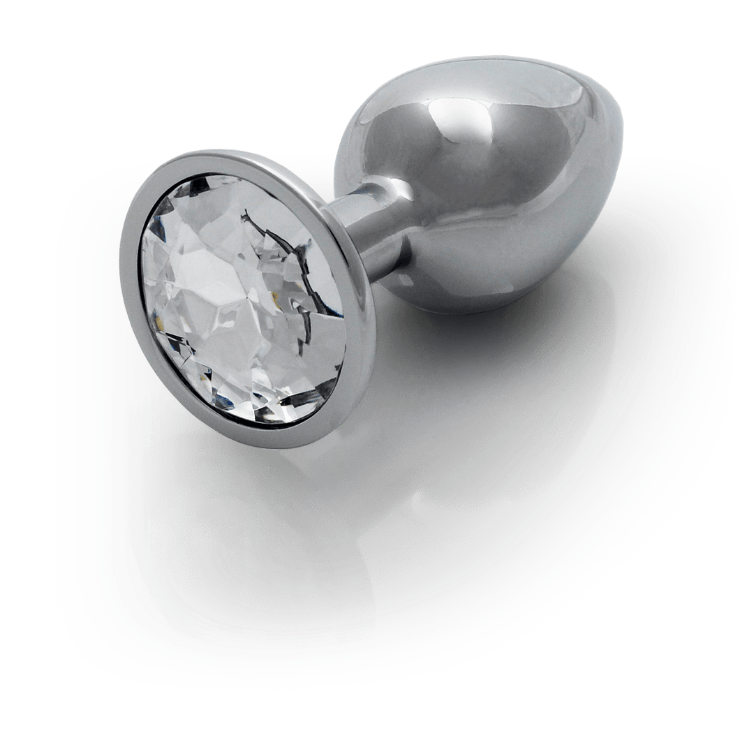 Analplug Ouch aus Metall mit rundem Stein Silber-Diamant 6,2 x Ø 2,7 cm – Ansicht 7