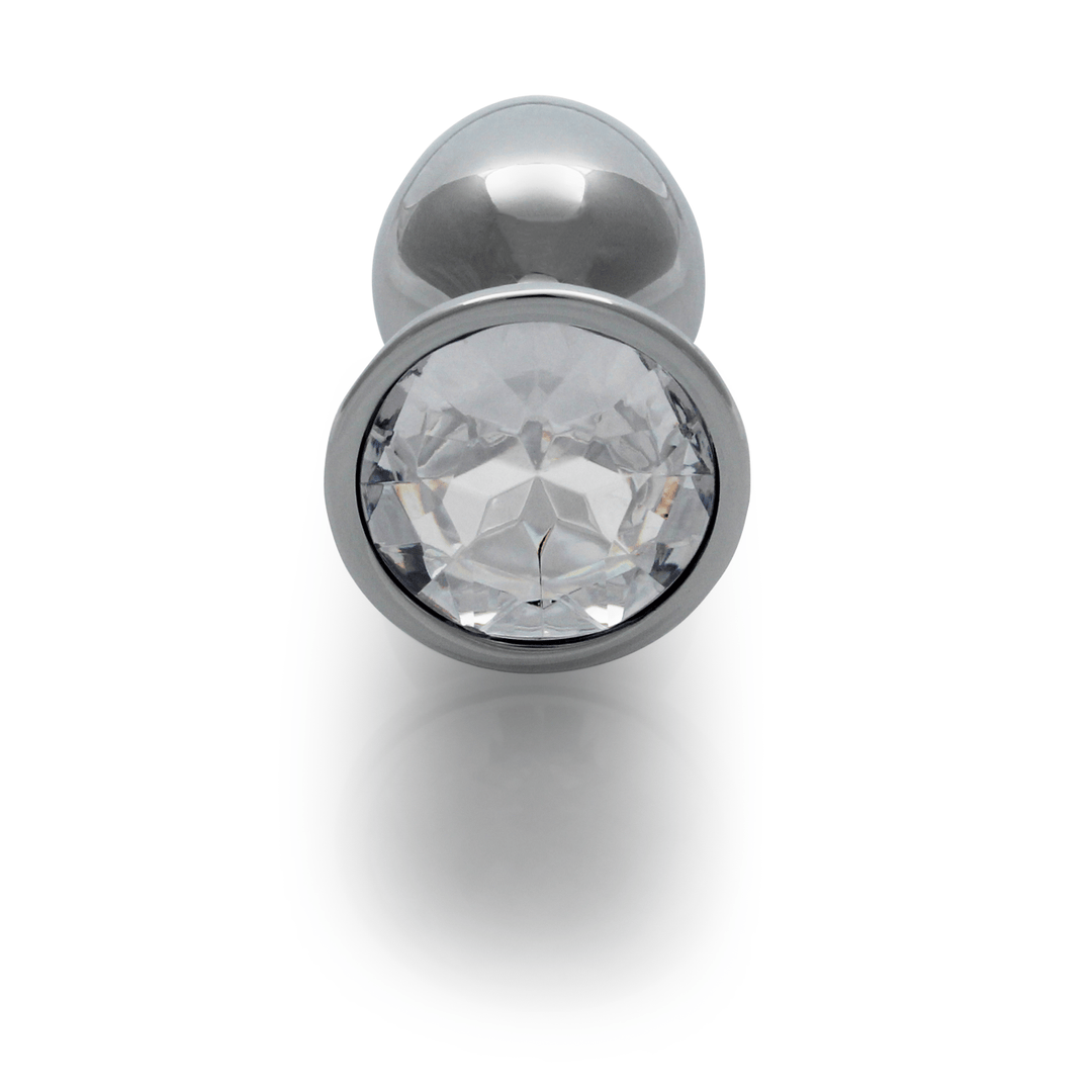 Analplug Ouch aus Metall mit rundem Stein Silber-Diamant 6,2 x Ø 2,7 cm – Ansicht 5