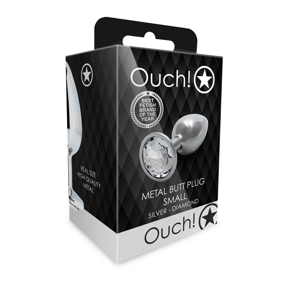 Analplug Ouch aus Metall mit rundem Stein Silber-Diamant 6,2 x Ø 2,7 cm – Ansicht 2