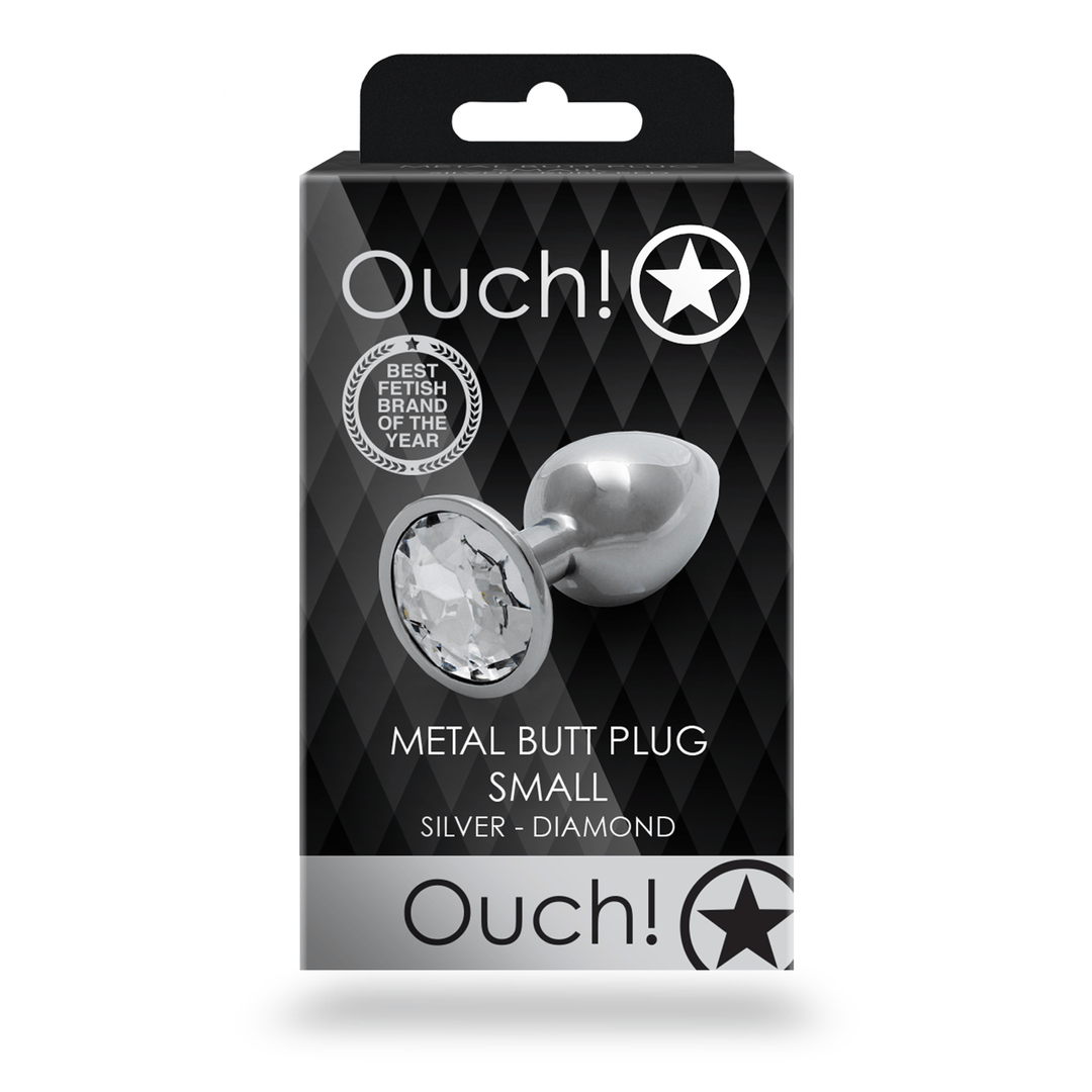 Analplug Ouch aus Metall mit rundem Stein Silber-Diamant 6,2 x Ø 2,7 cm – Ansicht 3