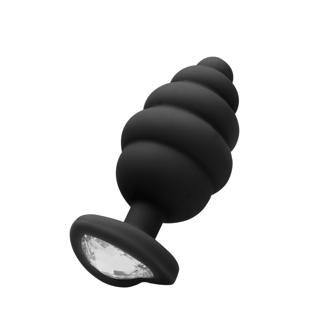 Analplug Ouch Diamant Herz gerippt Schwarz 7 x Ø 3,5 cm