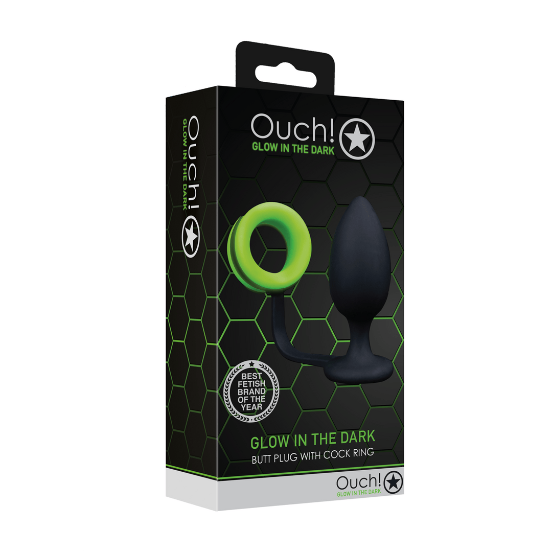 Analplug Ouch mit Penisring nachtleuchtend 8,8 x Ø 3,8 cm – Ansicht 2