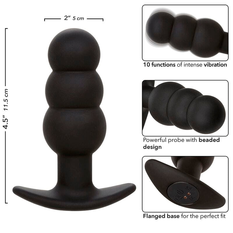 Analplug Rock Bottom Anal Plug mit Perlen 10 Vibrationen Silikon Schwarz