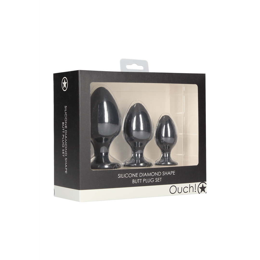 Analplug-Set Ouch Diamantform aus Silikon Schwarz 8,5 x Ø 4 cm – Ansicht 2
