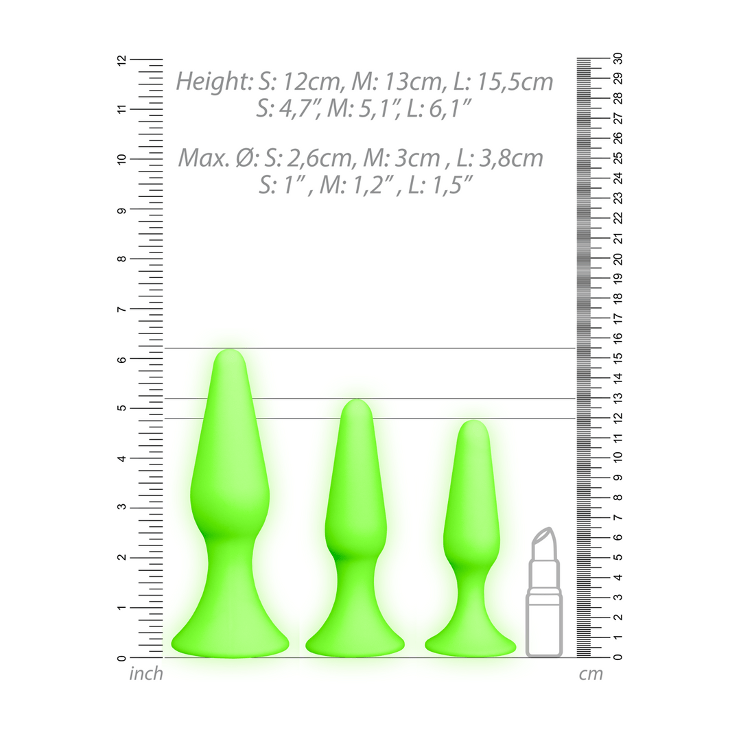 Analplug-Set Ouch nachtleuchtend aus Silikon Grün 15,5 x Ø 3,8 cm – Ansicht 5