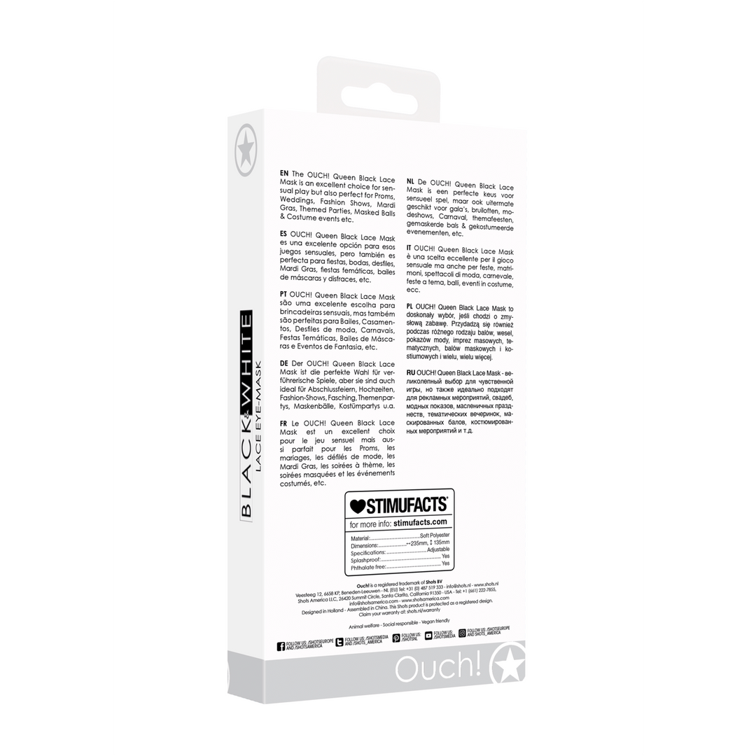 Augenmaske Ouch Black and White Queen aus Spitze 23,5 cm – Ansicht 3