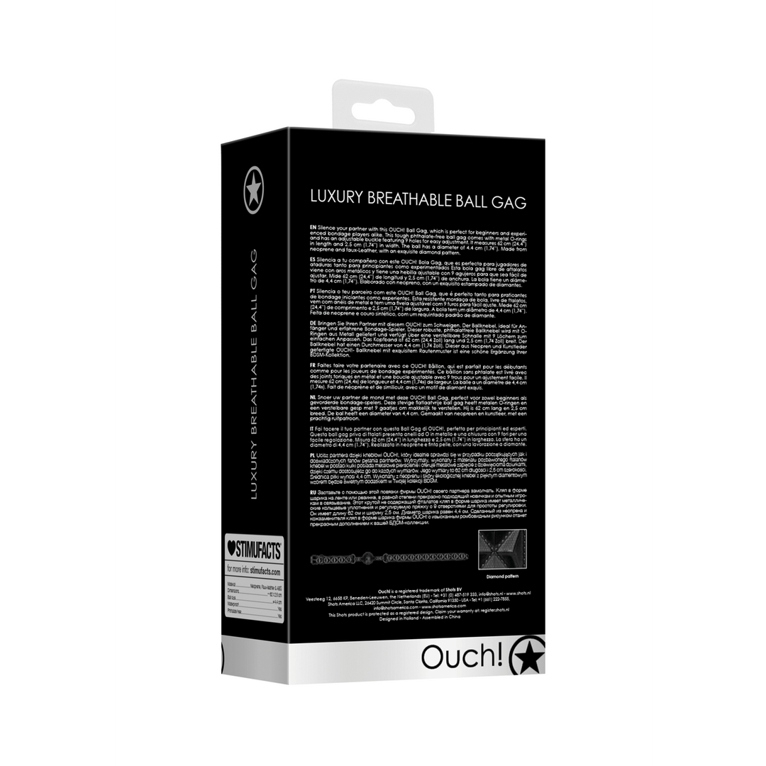 Ballknebel Ouch atmungsaktiv Schwarz oder Rot 62 x Ø 4,4 cm – Ansicht 3