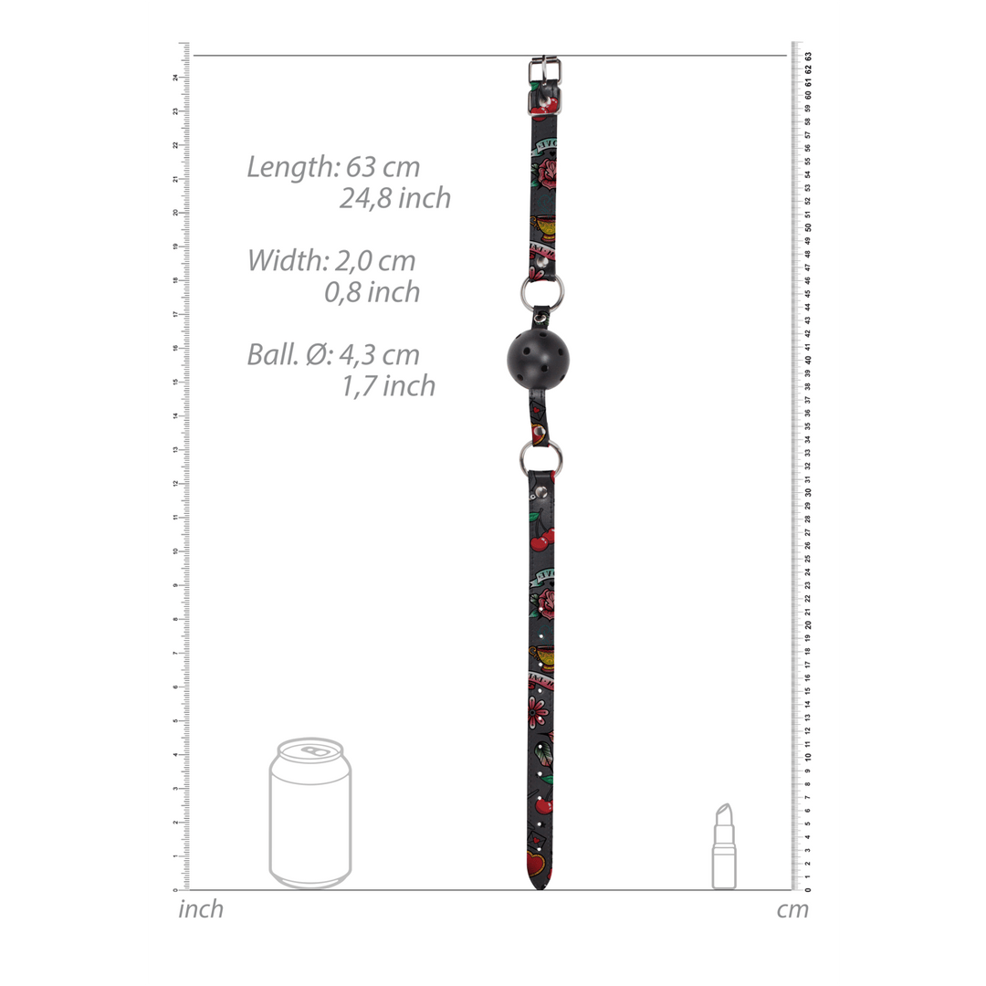 Ballknebel Ouch atmungsaktiv mit Tattoo-Riemen 63 x Ø 4,3 cm – Ansicht 7