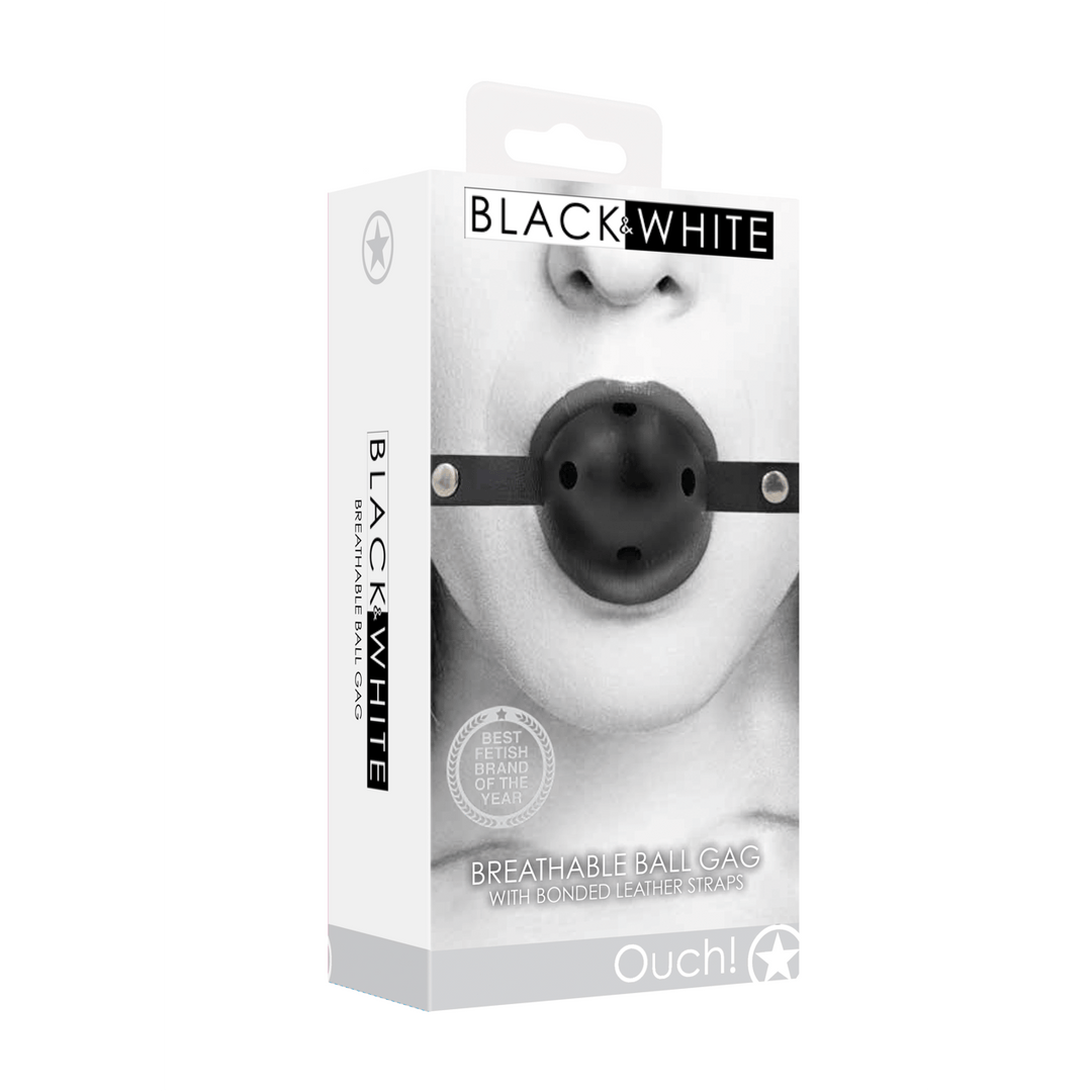 Ballknebel Ouch atmungsaktiv aus Verbundleder Schwarz 65 x Ø 4,5 cm – Ansicht 2