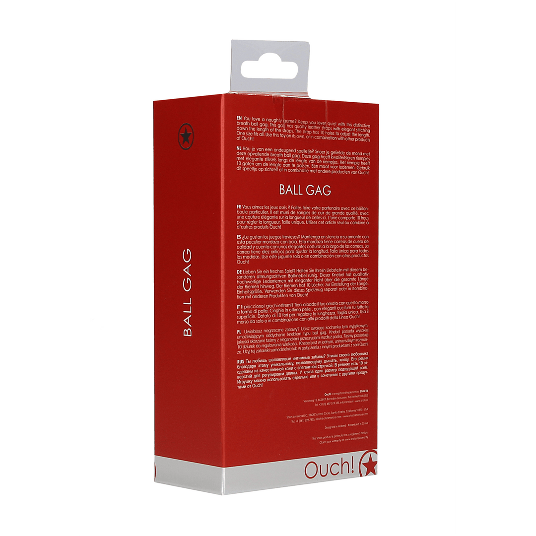 Ballknebel Ouch atmungsaktiv aus Leder Rot 65 x Ø 4,5 cm – Ansicht 3