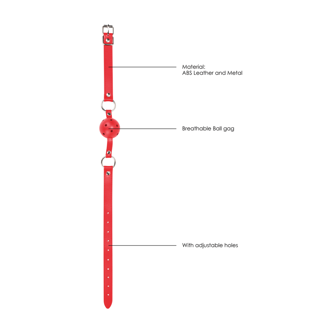 Ballknebel Ouch atmungsaktiv aus Leder Rot 65 x Ø 4,5 cm – Ansicht 5