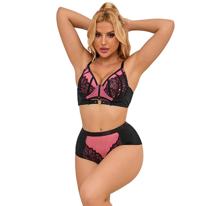BH-Set Rosa BH-Set aus Lackleder und Netz mit Reißverschluss S/M