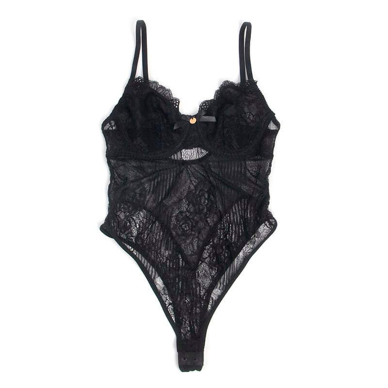 Body Spitzen-Bodysuit mit Unterteilverschluss Schwarz L/XL